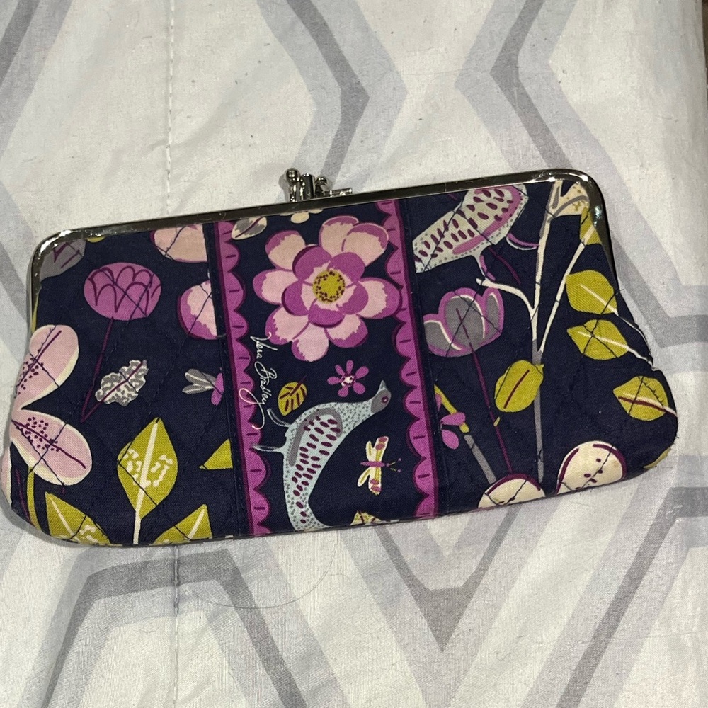 Vera Bradley Nightingale Bird Leaves Floral Double kiss lock wallet